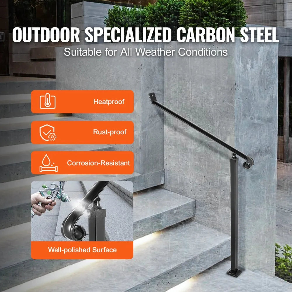 010523109501 - Durable Wrought Iron Handrails for 2-3 Steps, Easy Install