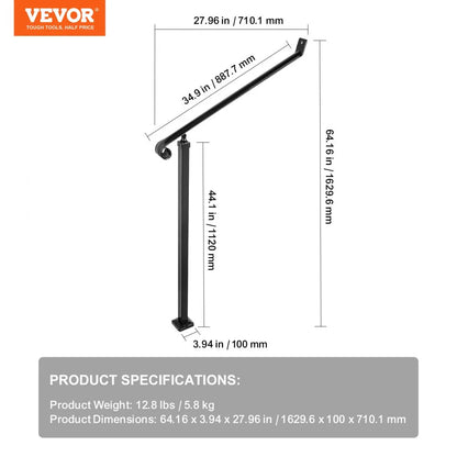010523109501 - Durable Wrought Iron Handrails for 2-3 Steps, Easy Install