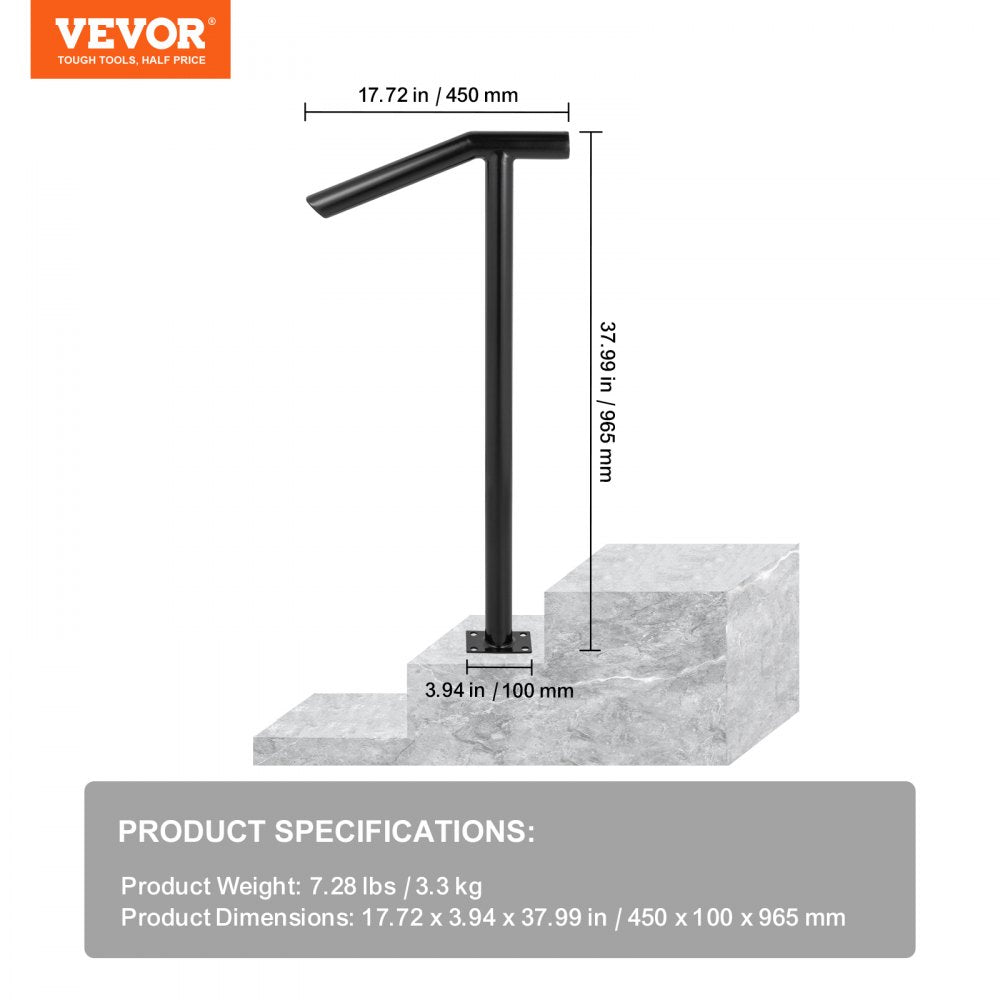 DLZ-2STEP - Outdoor Iron Handrail for 1-2 Steps, Supports 441 lbs