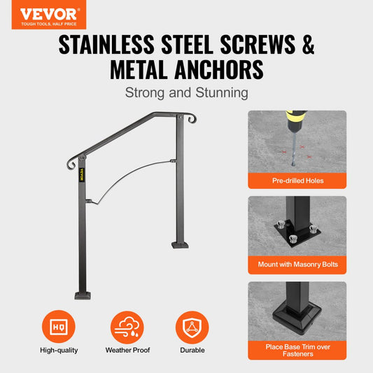 Arch#2 - Durable Wrought Iron Handrail for Stairs Up to 3 Feet