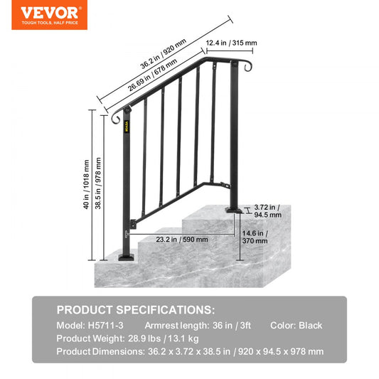Picket#2 - Flexible Wrought Iron Handrail for 2-3 Steps