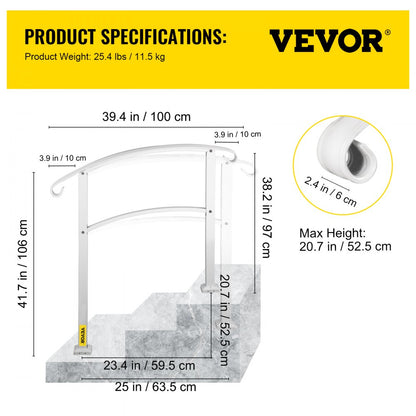 LTFS-3FTB Rustproof 3-Step Wrought Iron Outdoor Stair Railing