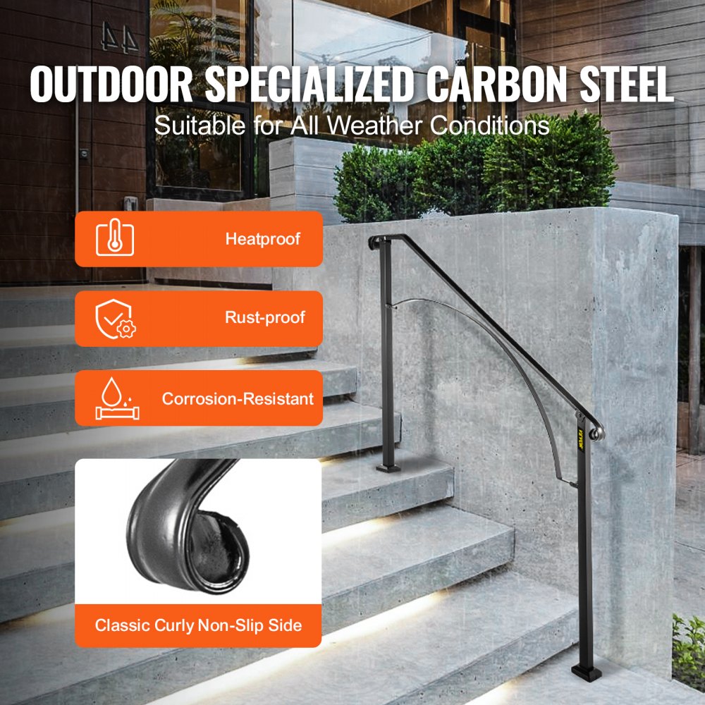 Arch#3 - Wrought Iron Handrail for 3-4 Steps, Rustproof Design