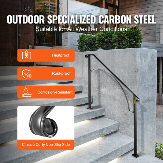 Arch#3 - Wrought Iron Handrail for 3-4 Steps, Rustproof Design
