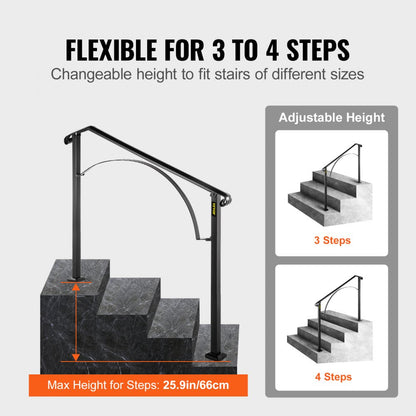 Arch#3 - Wrought Iron Handrail for 3-4 Steps, Rustproof Design