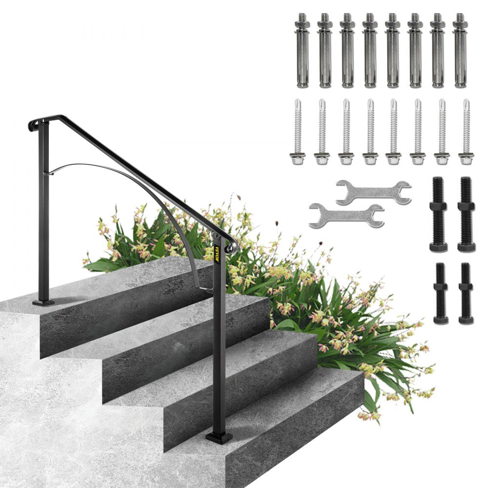 Arch#3 - Wrought Iron Handrail for 3-4 Steps, Rustproof Design