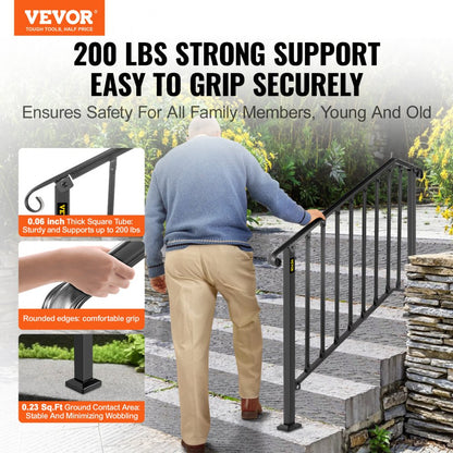 Picket#3 - Durable Wrought Iron Handrail for 3-4 Steps, Rustproof Design