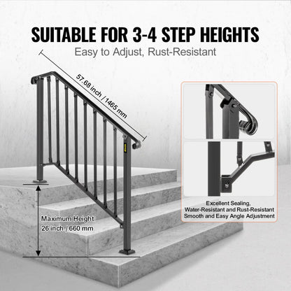 Picket#3 - Durable Wrought Iron Handrail for 3-4 Steps, Rustproof Design