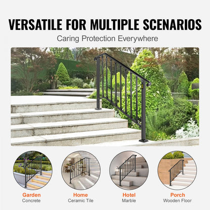 Picket#3 - Durable Wrought Iron Handrail for 3-4 Steps, Rustproof Design