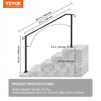 Arch#4 - Adjustable Wrought Iron Handrail for 4-5 Step Stairs