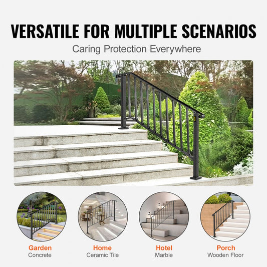 Picket#4 - Durable Wrought Iron Handrail for 4-5 Steps, Rustproof Design