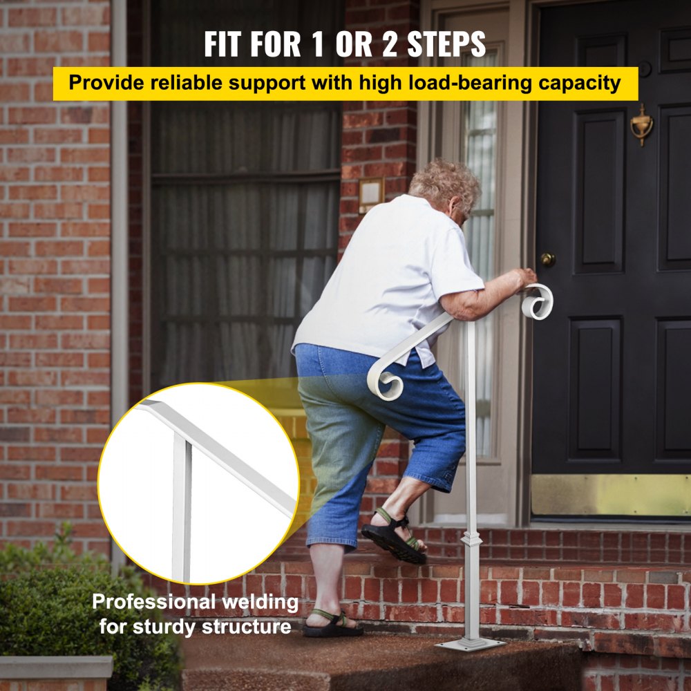 010873414291 - Stylish Wrought Iron Single Post Handrail for 1-2 Steps