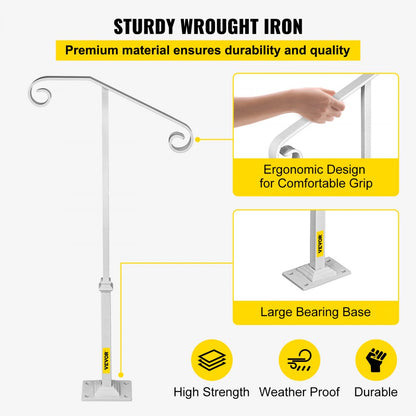 010873414291 - Stylish Wrought Iron Single Post Handrail for 1-2 Steps