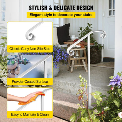 010873414291 - Stylish Wrought Iron Single Post Handrail for 1-2 Steps