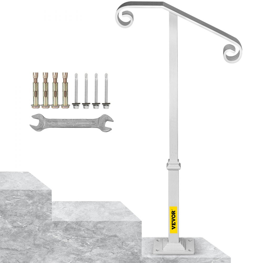 010873414291 - Stylish Wrought Iron Single Post Handrail for 1-2 Steps