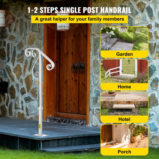 010368615635 - Stylish Single Post Wrought Iron Handrail for 1-2 Steps