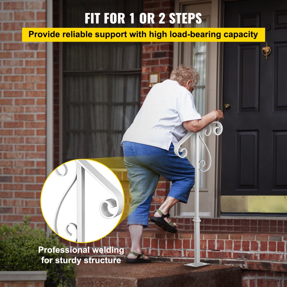 010368615635 - Stylish Single Post Wrought Iron Handrail for 1-2 Steps