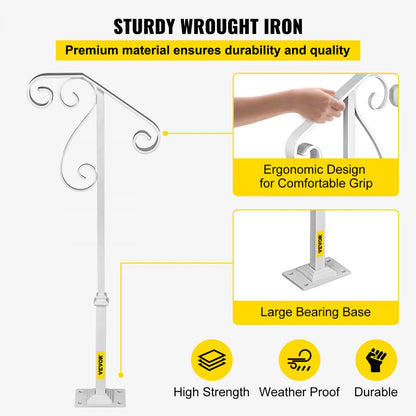 010368615635 - Stylish Single Post Wrought Iron Handrail for 1-2 Steps