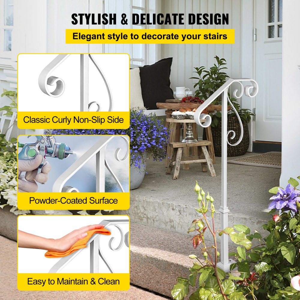 010368615635 - Stylish Single Post Wrought Iron Handrail for 1-2 Steps