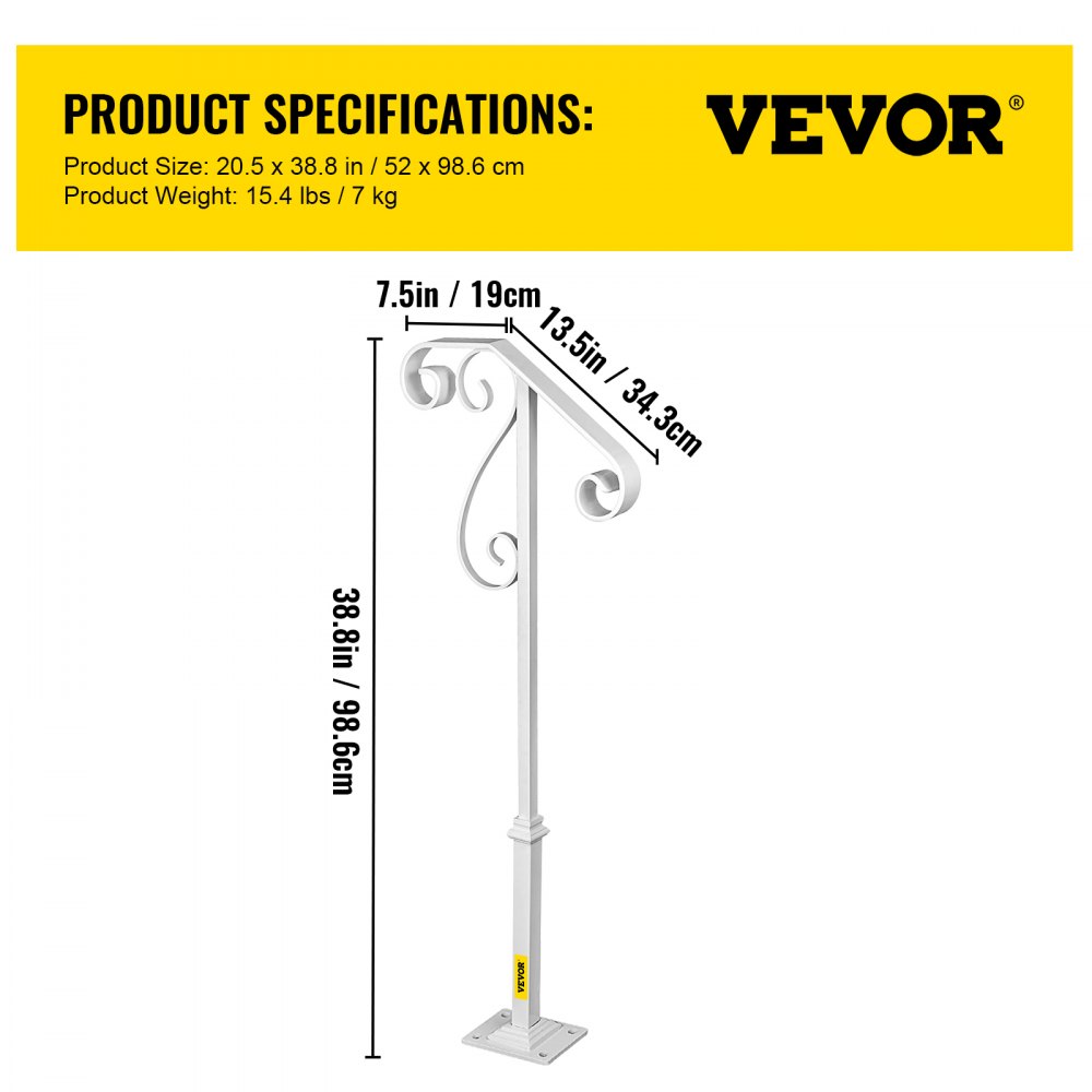 010368615635 - Stylish Single Post Wrought Iron Handrail for 1-2 Steps