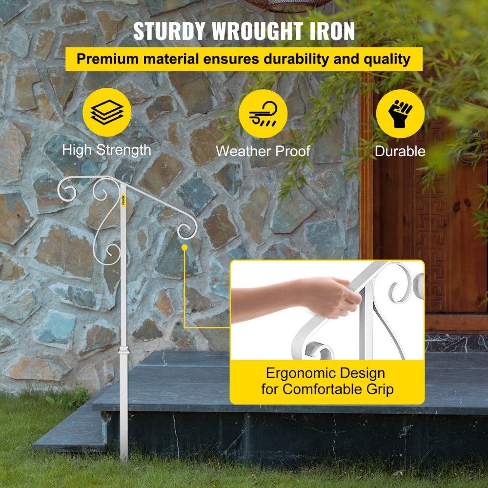 010138314230 - Wrought Iron Handrail for 1-2 Steps, Rustproof & Stylish