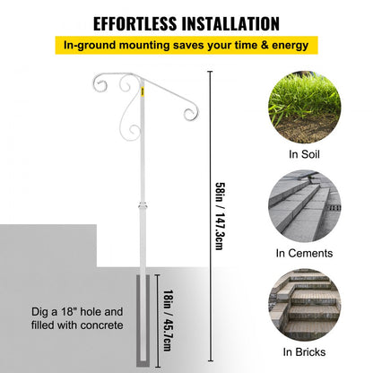 010138314230 - Wrought Iron Handrail for 1-2 Steps, Rustproof & Stylish