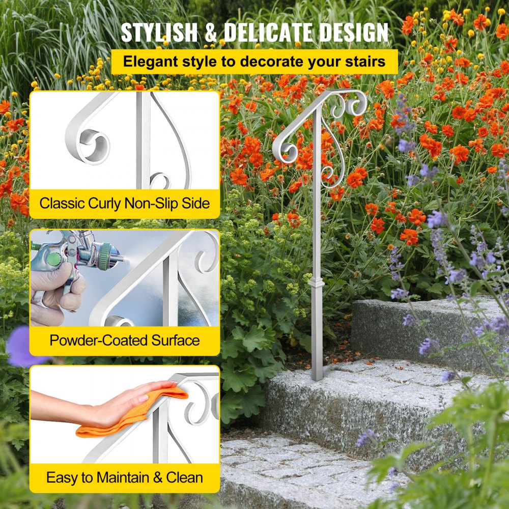 010138314230 - Wrought Iron Handrail for 1-2 Steps, Rustproof & Stylish