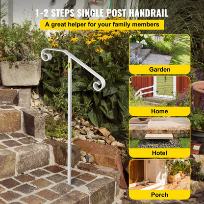 010597908624 - Sturdy Wrought Iron Single Post Handrail for Steps