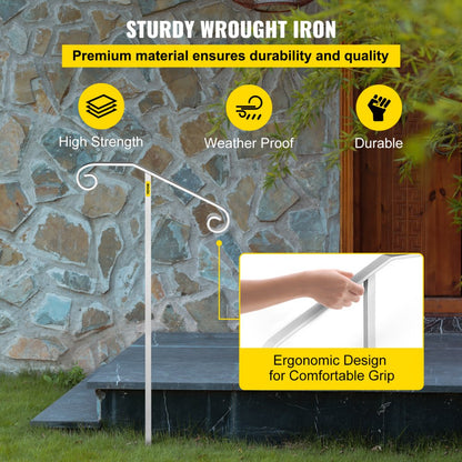 010597908624 - Sturdy Wrought Iron Single Post Handrail for Steps