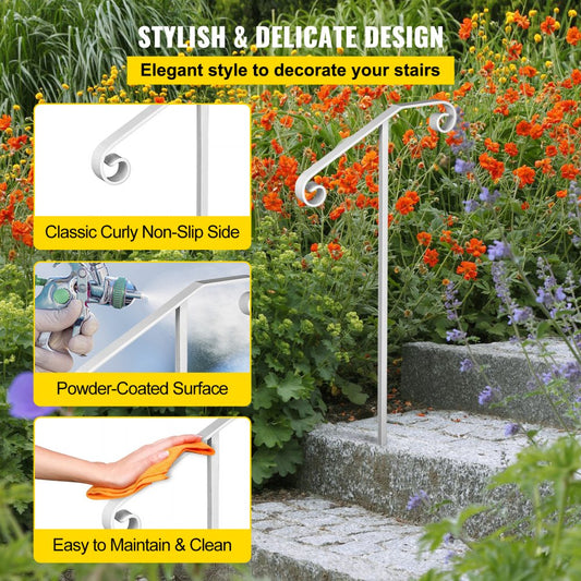 010597908624 - Sturdy Wrought Iron Single Post Handrail for Steps
