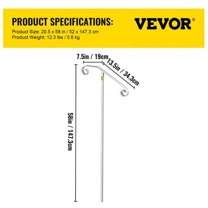010597908624 - Sturdy Wrought Iron Single Post Handrail for Steps