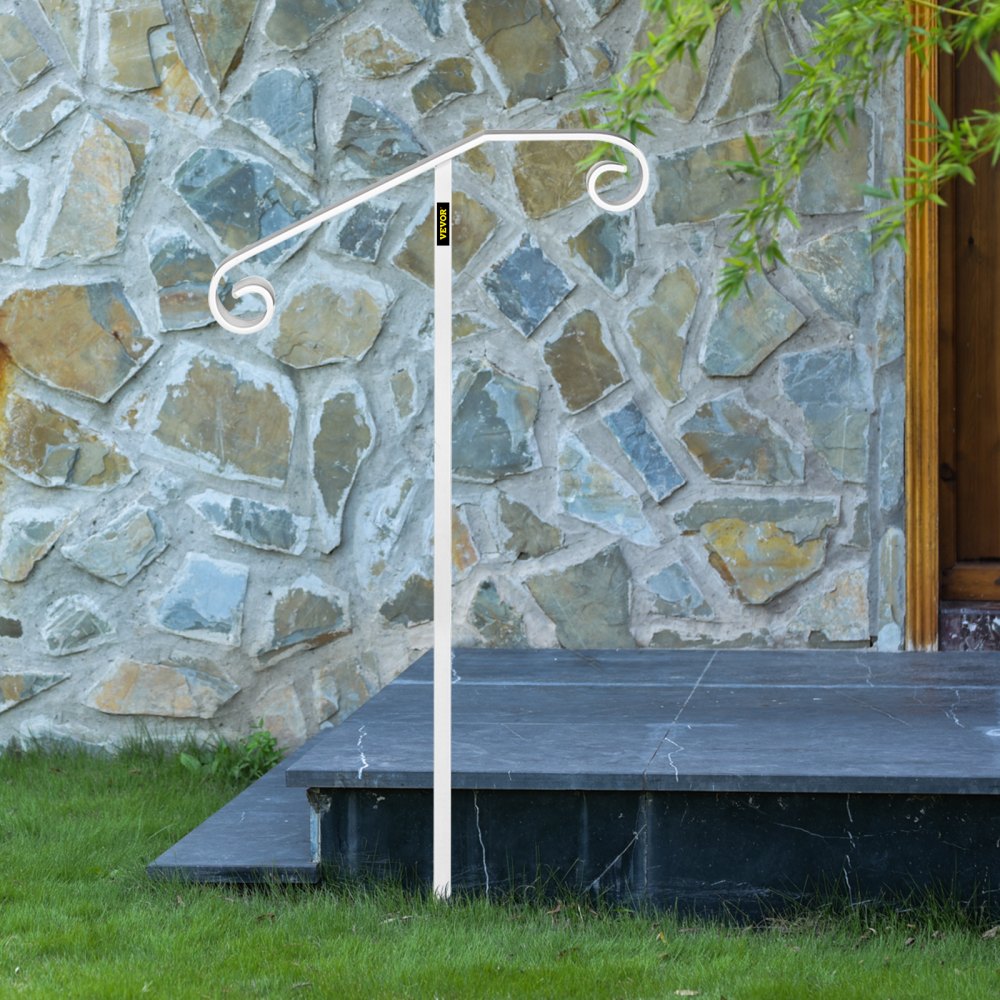 010597908624 - Sturdy Wrought Iron Single Post Handrail for Steps