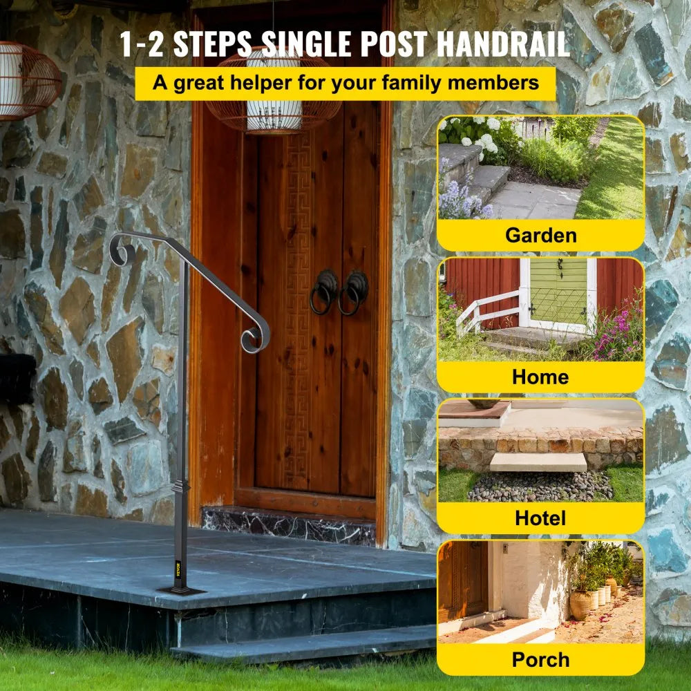 010505883143 - Wrought Iron Handrail for 1-2 Steps, Rustproof Design