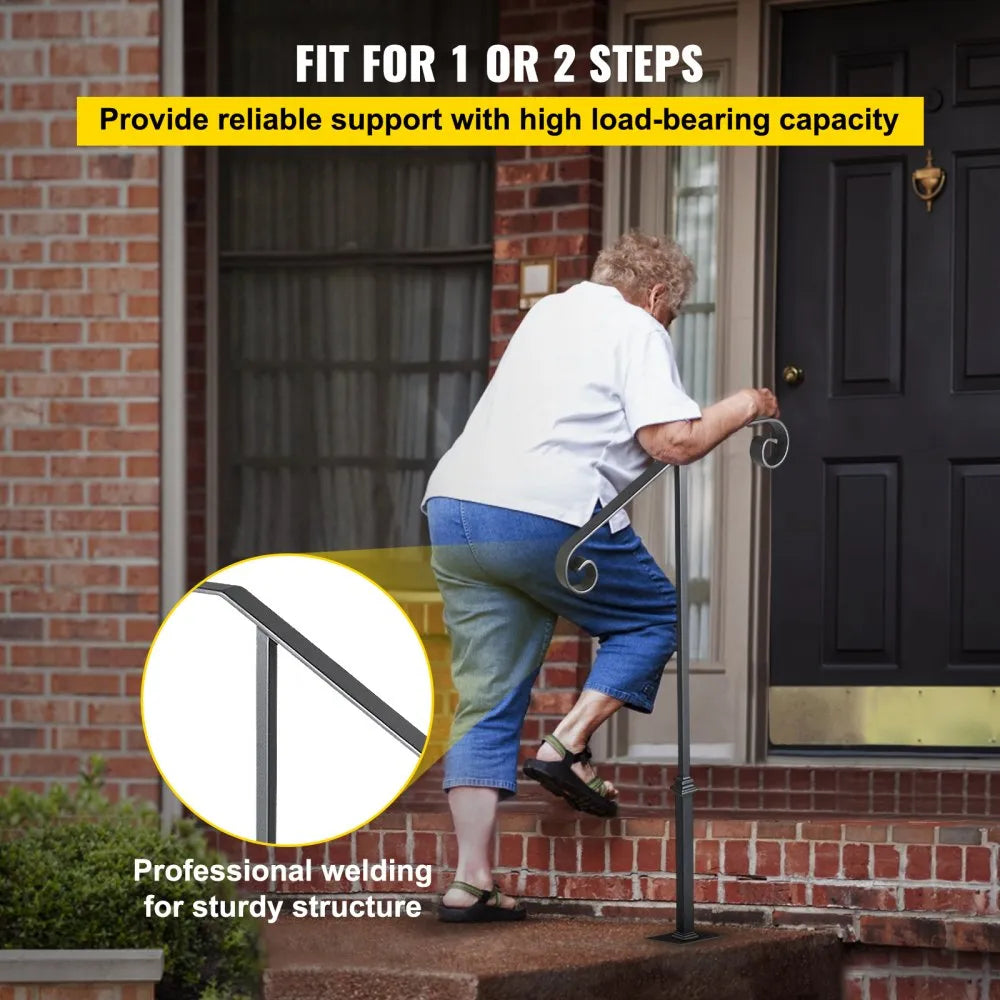 010505883143 - Wrought Iron Handrail for 1-2 Steps, Rustproof Design