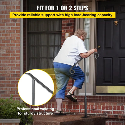 010505883143 - Wrought Iron Handrail for 1-2 Steps, Rustproof Design