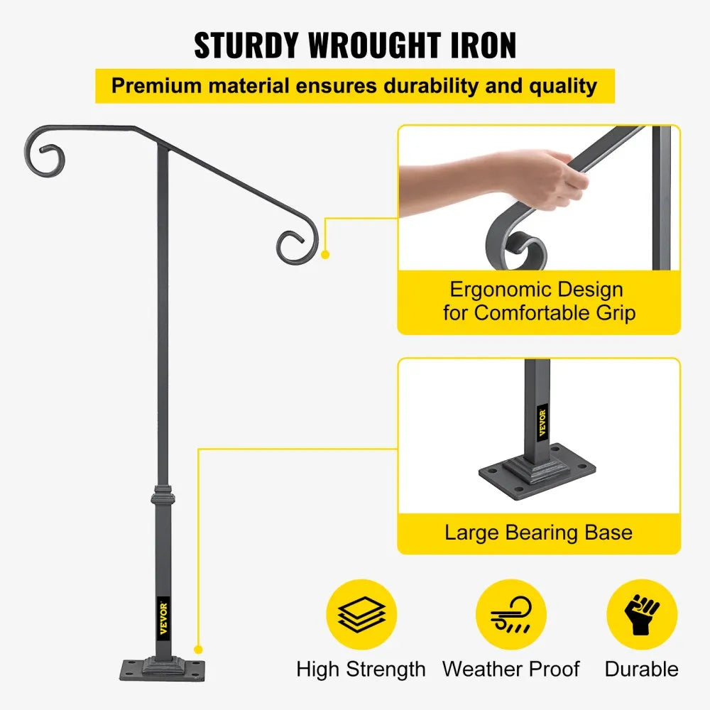 010505883143 - Wrought Iron Handrail for 1-2 Steps, Rustproof Design