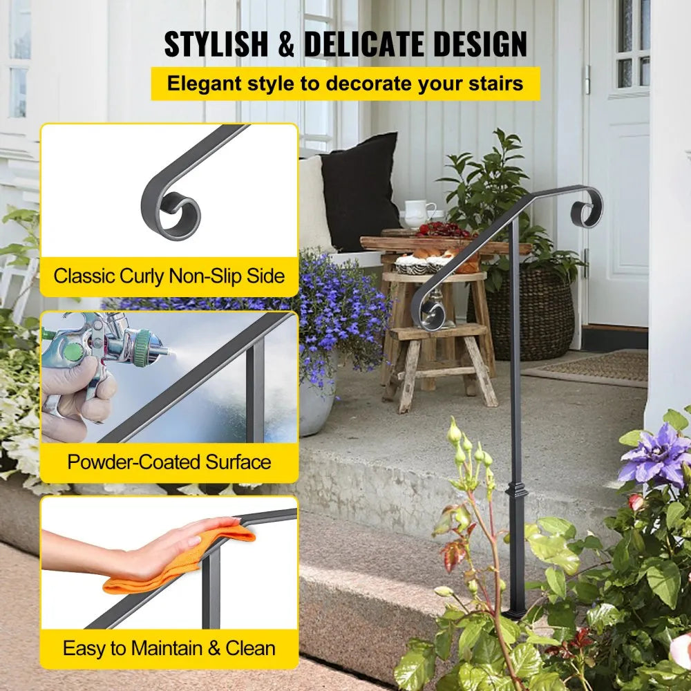 010505883143 - Wrought Iron Handrail for 1-2 Steps, Rustproof Design