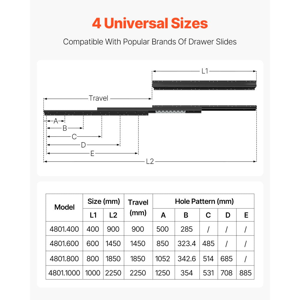 4801.600.BK - Heavy-Duty 24" Steel Drawer Slides with Full Extension