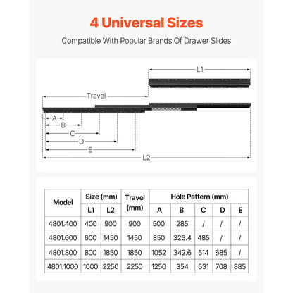 4801.600.BK - Heavy-Duty 24" Steel Drawer Slides with Full Extension