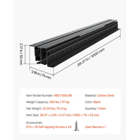 4801.1000.BK - Heavy-Duty 40" Drawer Slides with Silent Operation & 260 lbs Capacity