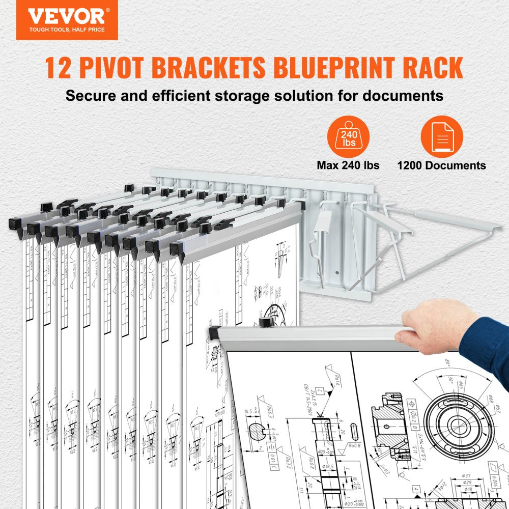 TFLT056 - Heavy-Duty Wall-Mounted Blueprint Rack for 1200 Sheets