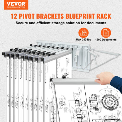 TFLT056 - Heavy-Duty Wall-Mounted Blueprint Rack for 1200 Sheets