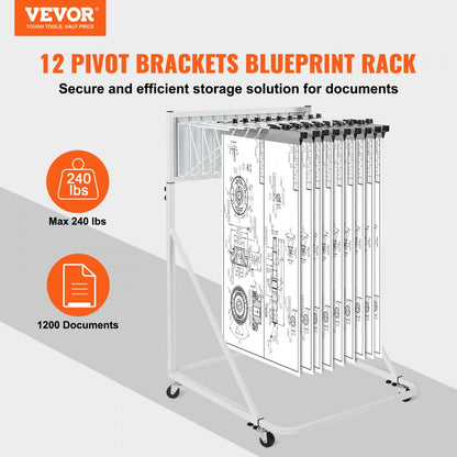 TFLT055 - Mobile Blueprint Rack for 1200 Sheets, Durable Steel & Lockable Casters