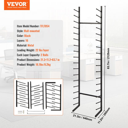 TFLT054 - 16-Tier Blueprint Storage Rack, Vertical Design 21.3" x 11.2"