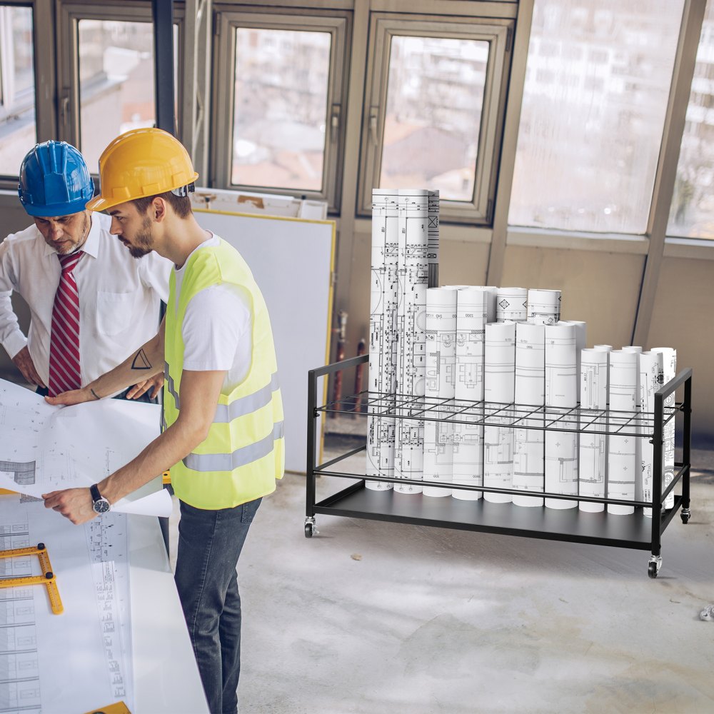 TFLT053 - 50-Slot Blueprint Rack, 3.5"x3.5" Slots, Mobile & Durable