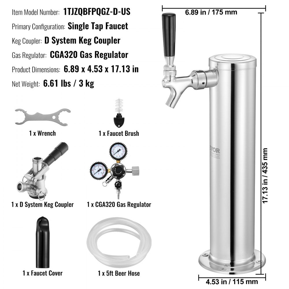 1TJZQBFPQGZ-D-US - Durable 304 Stainless Steel Kegerator Kit with Regulator