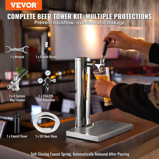 1TJZQBFPQGZDSP-D-US - Durable Stainless Steel Kegerator Tower Kit with Regulator