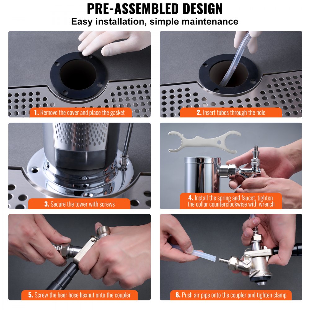 1TJZQBFPQGZDSP-D-US - Durable Stainless Steel Kegerator Tower Kit with Regulator