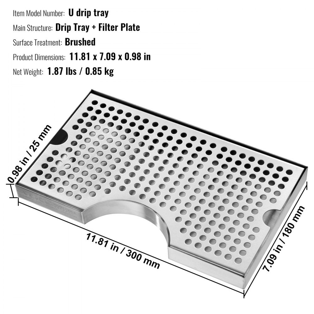 U drip tray - Polished 11.81" x 7.09" Stainless Steel Beer Drip Tray