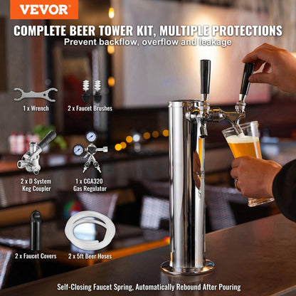 2TJZQBFPQGZ-D-US - Dual Tap Stainless Steel Kegerator Tower Kit for Home & Bar